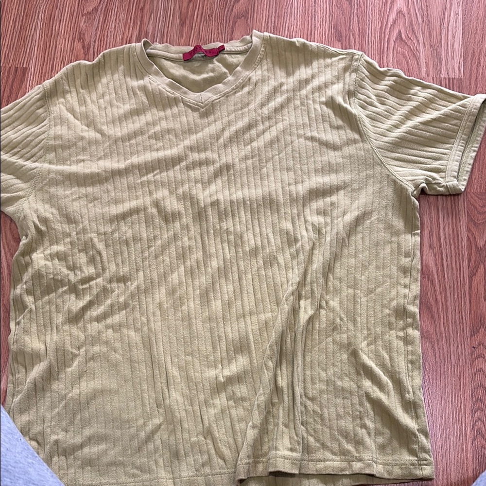Tan Short Sleeve Tee with Ribbed Texture